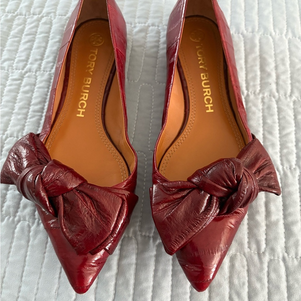 Tory Burch Red Knotted Leather Flats